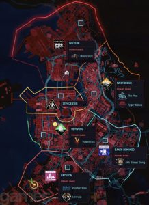 Mapa cyberpunk 2077 con sus distritos